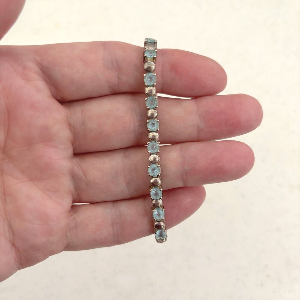 925 Sterling Silver Blue Topaz Tennis Bracelet Old Money Quite Luxury Cocktail